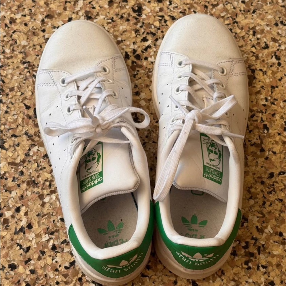 adidas Kids White Sneakers with Green Heel Tab